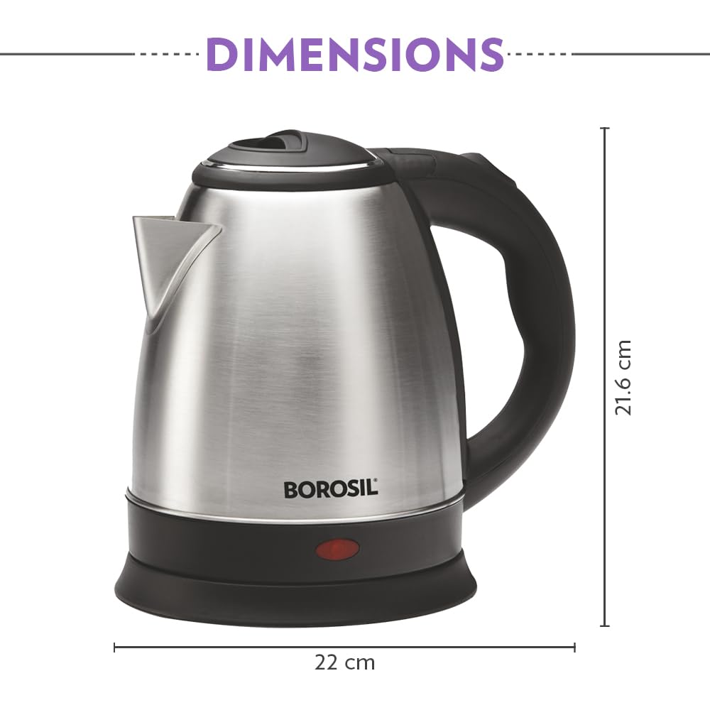 Borosil 1.5L 1350W Stainless Steel Rio Electric Kettle | Boil Water for Tea/Coffee/Soup/Noodles |Water Heater Jug | Auto Cut-off, Overheat & Dry Boil Protection | Multipurpose Kettle | 1 Year Warranty 