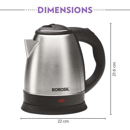 Borosil 1.5L 1350W Stainless Steel Rio Electric Kettle | Boil Water for Tea/Coffee/Soup/Noodles |Water Heater Jug | Auto Cut-off, Overheat & Dry Boil Protection | Multipurpose Kettle | 1 Year Warranty 
