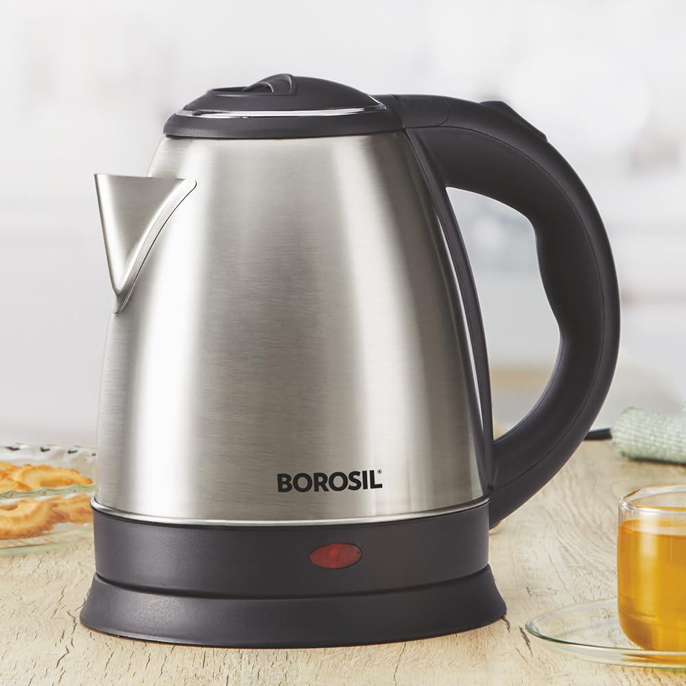 Borosil 1.5L 1350W Stainless Steel Rio Electric Kettle | Boil Water for Tea/Coffee/Soup/Noodles |Water Heater Jug | Auto Cut-off, Overheat & Dry Boil Protection | Multipurpose Kettle | 1 Year Warranty 