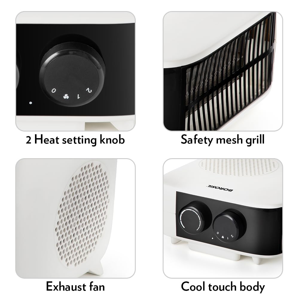 Borosil 2000W Blitz Portable Electric Fan Room Heater (Made in India) | Variable Temperature Control, Horizontal & Vertical Placement | Room Heater Blower, Overheat Protection | 1 Year Warranty 