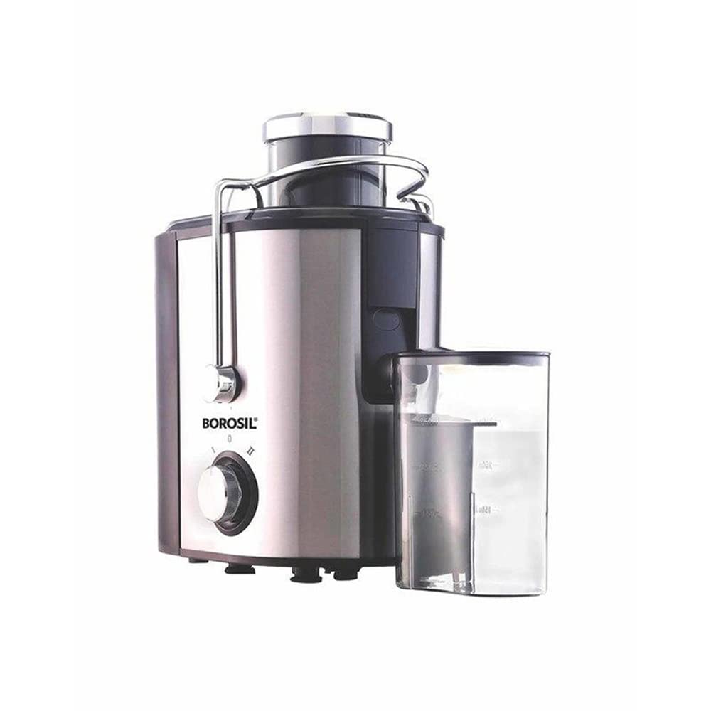 Borosil Primus Plus Juicer, 500 W, Stainless Steel Centrifugal Juicer, 1.25 L Pulp Collector, 64 mm Feed Chute, Silver 