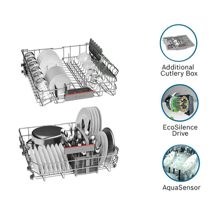 Bosch 13 Place Settings, Free Standing Dishwasher (SMS66GI01I, Silver Inox), extra dry and hygienic wash 