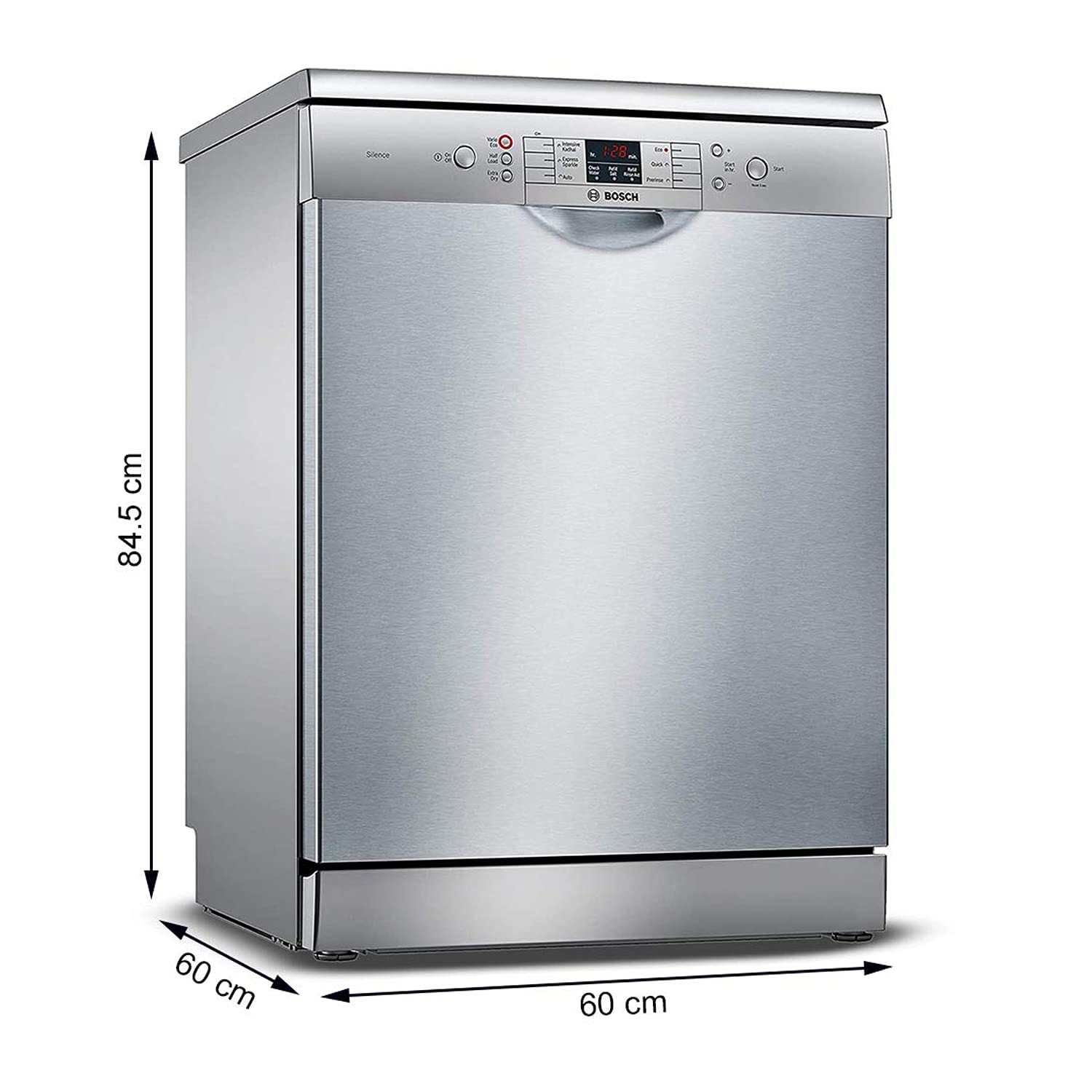 Bosch 13 Place Settings, Free Standing Dishwasher (SMS66GI01I, Silver Inox), extra dry and hygienic wash 
