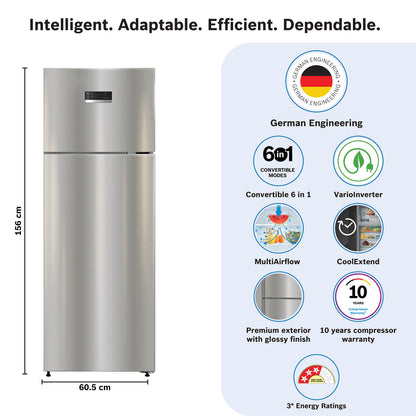 Bosch 243L 3star Frost free Refrigerator Appliance CTC27S031I (Convertible,Silver Inox) 