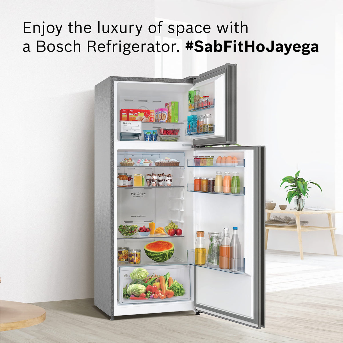 Bosch 243L 3star Frost free Refrigerator Appliance CTC27S031I (Convertible,Silver Inox) 