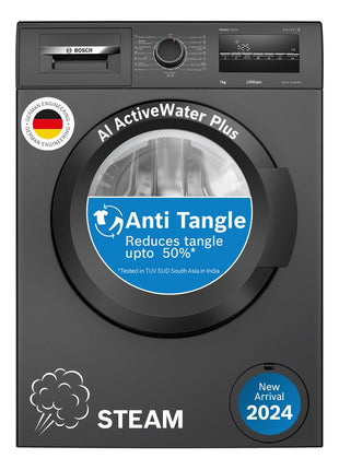 Bosch 7 kg 5 Star Fully-Automatic Front Loading Washing Machine (WAJ24209IN, Black, AI active water plus, In-Built Heater, BLDC Inverter motor, Steam) 