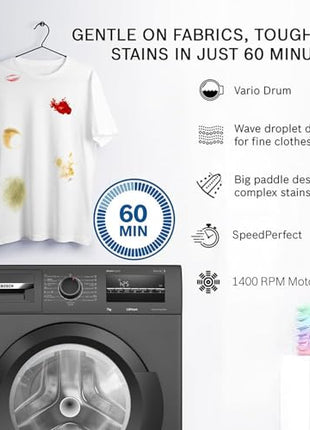 Bosch 7 kg 5 Star Fully-Automatic Front Loading Washing Machine (WAJ24209IN, Black, AI active water plus, In-Built Heater, BLDC Inverter motor, Steam) 