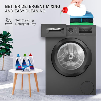 Bosch 7 kg 5 Star Fully-Automatic Front Loading Washing Machine (WAJ24209IN, Black, AI active water plus, In-Built Heater, BLDC Inverter motor, Steam) 