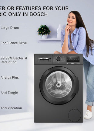 Bosch 7 kg 5 Star Fully-Automatic Front Loading Washing Machine (WAJ24209IN, Black, AI active water plus, In-Built Heater, BLDC Inverter motor, Steam) 