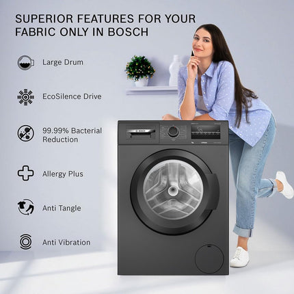 Bosch 7 kg 5 Star Fully-Automatic Front Loading Washing Machine (WAJ24209IN, Black, AI active water plus, In-Built Heater, BLDC Inverter motor, Steam) 