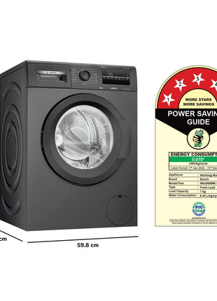 Bosch 7 kg 5 Star Fully-Automatic Front Loading Washing Machine (WAJ24209IN, Black, AI active water plus, In-Built Heater, BLDC Inverter motor, Steam) 