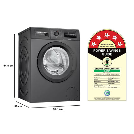 Bosch 7 kg 5 Star Fully-Automatic Front Loading Washing Machine (WAJ24209IN, Black, AI active water plus, In-Built Heater, BLDC Inverter motor, Steam) 