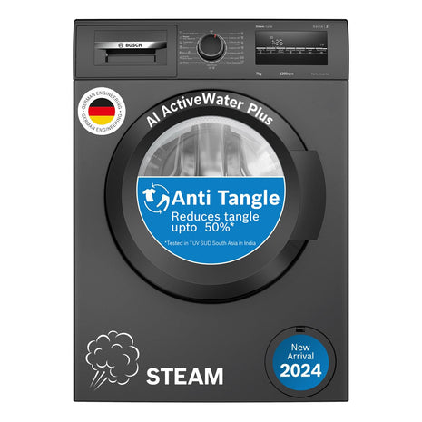Bosch 7 kg 5 Star Fully-Automatic Front Loading Washing Machine (WAJ24209IN, Black, AI active water plus, In-Built Heater, BLDC Inverter motor, Steam) 