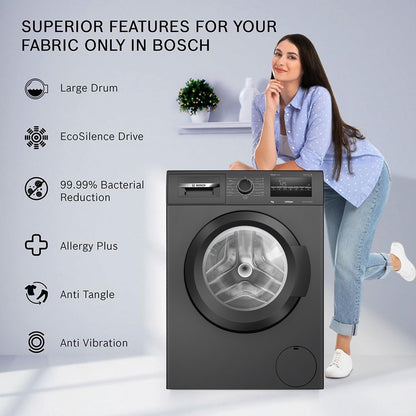 Bosch 7 kg 5 Star Fully-Automatic Front Loading Washing Machine (WAJ24209IN, Black, AI active water plus, In-Built Heater, BLDC Inverter motor, Steam) 