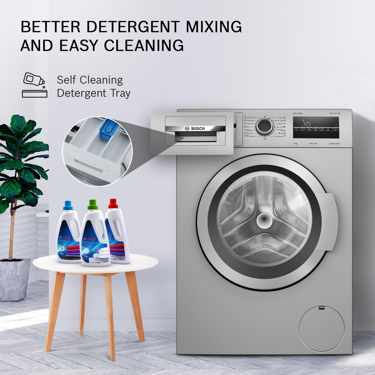 Bosch 7 kg 5 Star Fully-Automatic Front Loading Washing Machine (WAJ24266IN, Silver, AI active water plus, In-Built Heater, BLDC Inverter motor, Steam) 