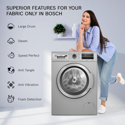 Bosch 7 kg 5 Star Fully-Automatic Front Loading Washing Machine (WAJ24266IN, Silver, AI active water plus, In-Built Heater, BLDC Inverter motor, Steam) 