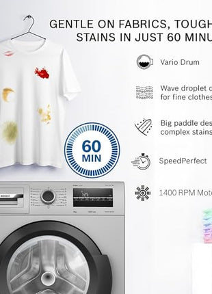 Bosch 8 kg 5 Star Fully-Automatic Front Loading Washing Machine (WAJ2826BIN, Shiny Silver, AI active water plus, In-Built Heater) 