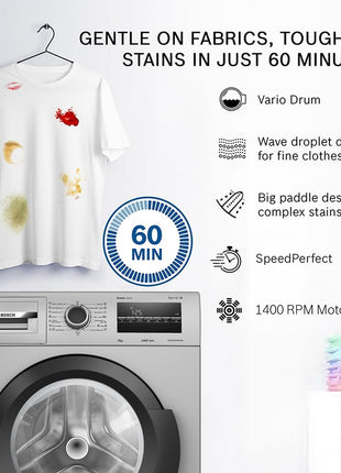 Bosch 8 kg 5 Star Fully-Automatic Front Loading Washing Machine (WAJ2826BIN, Shiny Silver, AI active water plus, In-Built Heater) 