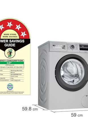 Bosch 8 kg 5 Star Fully-Automatic Front Loading Washing Machine (WAJ2826BIN, Shiny Silver, AI active water plus, In-Built Heater) 