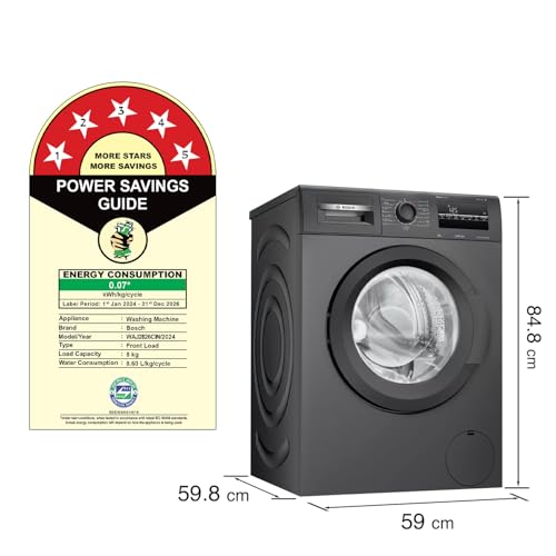 Bosch 8 kg 5 Star Fully-Automatic Front Loading Washing Machine (WAJ2826CIN, Black Grey, AI active water plus, In-Built Heater) 