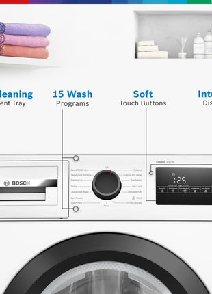 Bosch 8KG 5 Star Fully-Automatic Front Loading Washing Machine (WAJ28260IN,White,AI Active Water Plus,In-Built Heater) 