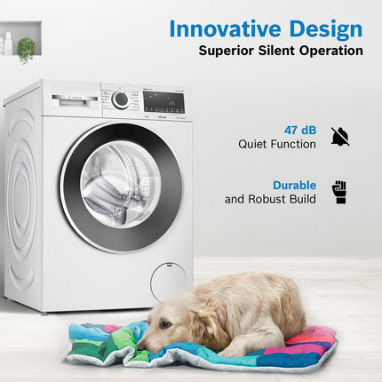 Bosch 9kg 5 Star Anti Stain & AI Active Water Plus Fully Automatic Front Load Washing Machine with Built in Heater (WGA14200IN, Pretreatment & Steam with Anti Bacteria and 5 Star Inverter, White) 