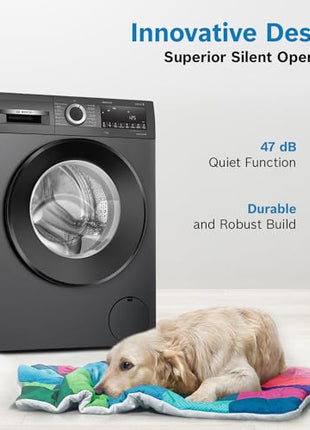 Bosch 9kg 5 Star Anti Stain & AI Active Water Plus Fully Automatic Front Load Washing Machine with Built in Heater (WGA1420TIN, Pretreatment & Steam with Anti Bacteria and 5 Star Inverter, Black Grey) 
