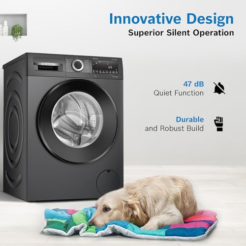 Bosch 9kg 5 Star Anti Stain & AI Active Water Plus Fully Automatic Front Load Washing Machine with Built in Heater (WGA1420TIN, Pretreatment & Steam with Anti Bacteria and 5 Star Inverter, Black Grey)