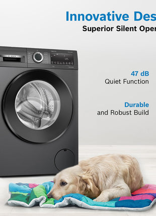 Bosch 9kg 5 Star Anti Stain & AI Active Water Plus Fully Automatic Front Load Washing Machine with Built in Heater (WGA1420TIN, Pretreatment & Steam with Anti Bacteria and 5 Star Inverter, Black Grey) 