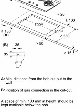 Bosch Built in Gas Hob Black Tempered glass Glass 3 Burner Auto Ignition 70 cm 2 Mini Triple Ring Brass Burner and 1 Double Ring Brass (PMD83D31NX) 