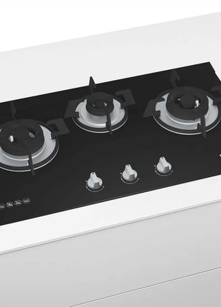 Bosch Built in Gas Hob Black Tempered glass Glass 3 Burner Auto Ignition 70 cm 2 Mini Triple Ring Brass Burner and 1 Double Ring Brass (PMD83D31NX) 