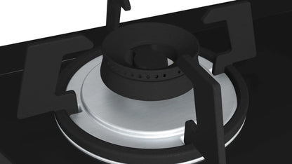 Bosch Built in Gas Hob Black Tempered glass Glass 3 Burner Auto Ignition 70 cm 2 Mini Triple Ring Brass Burner and 1 Double Ring Brass (PMD83D31NX) 