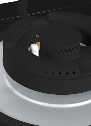 Bosch Built in Gas Hob Black Tempered glass Glass 3 Burner Auto Ignition 70 cm 2 Mini Triple Ring Brass Burner and 1 Double Ring Brass (PMD83D31NX) 