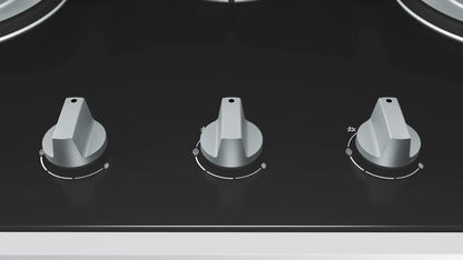 Bosch Built in Gas Hob Black Tempered glass Glass 3 Burner Auto Ignition 70 cm 2 Mini Triple Ring Brass Burner and 1 Double Ring Brass (PMD83D31NX) 