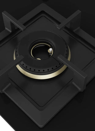 Bosch Built in Gas Hob Black Tempered glass Glass 3 Burner Auto Ignition 75 cm Full Brass 3D Ring Burners with Matt Black Heat Shields & Cast Iron pan supports (PND7B6G20I) 