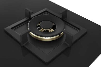 Bosch Built in Gas Hob Black Tempered glass Glass 3 Burner Auto Ignition 75 cm Full Brass 3D Ring Burners with Matt Black Heat Shields & Cast Iron pan supports (PND7B6G20I) 