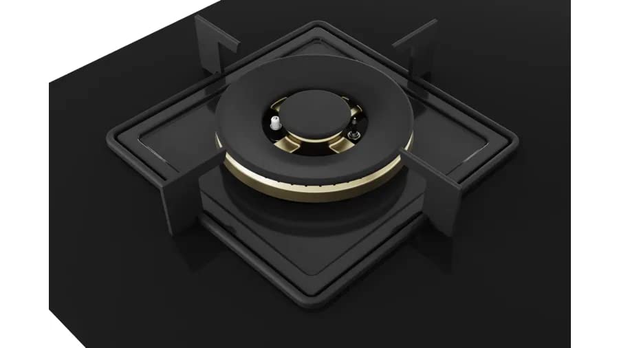 Bosch Built in Gas Hob Black Tempered glass Glass 3 Burner Auto Ignition 75 cm True Brass 2D Ring Burners with Glossy Black Heat Shields & Enameld pan supports (PND7B6F10I) 