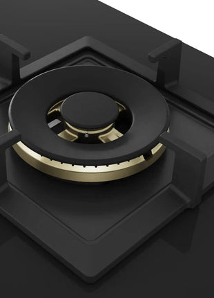 Bosch Built in Gas Hob Black Tempered glass Glass 3 Burner Auto Ignition 75 cm True Brass 2D Ring Burners with Matt Black Heat Shields & Cast Iron pan supports (PND7B6F20I) 