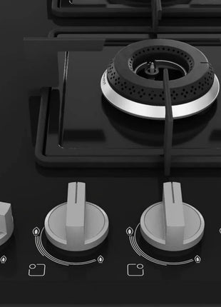 Bosch Built in Gas Hob Black Tempered glass Glass 4 Burner Auto Ignition 60 cm Italian Double Ring Burners (PNH6B6B12I) 