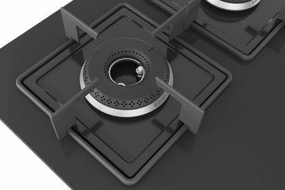 Bosch Built in Gas Hob Black Tempered glass Glass 4 Burner Auto Ignition 60 cm Italian Double Ring Burners (PNH6B6B12I) 