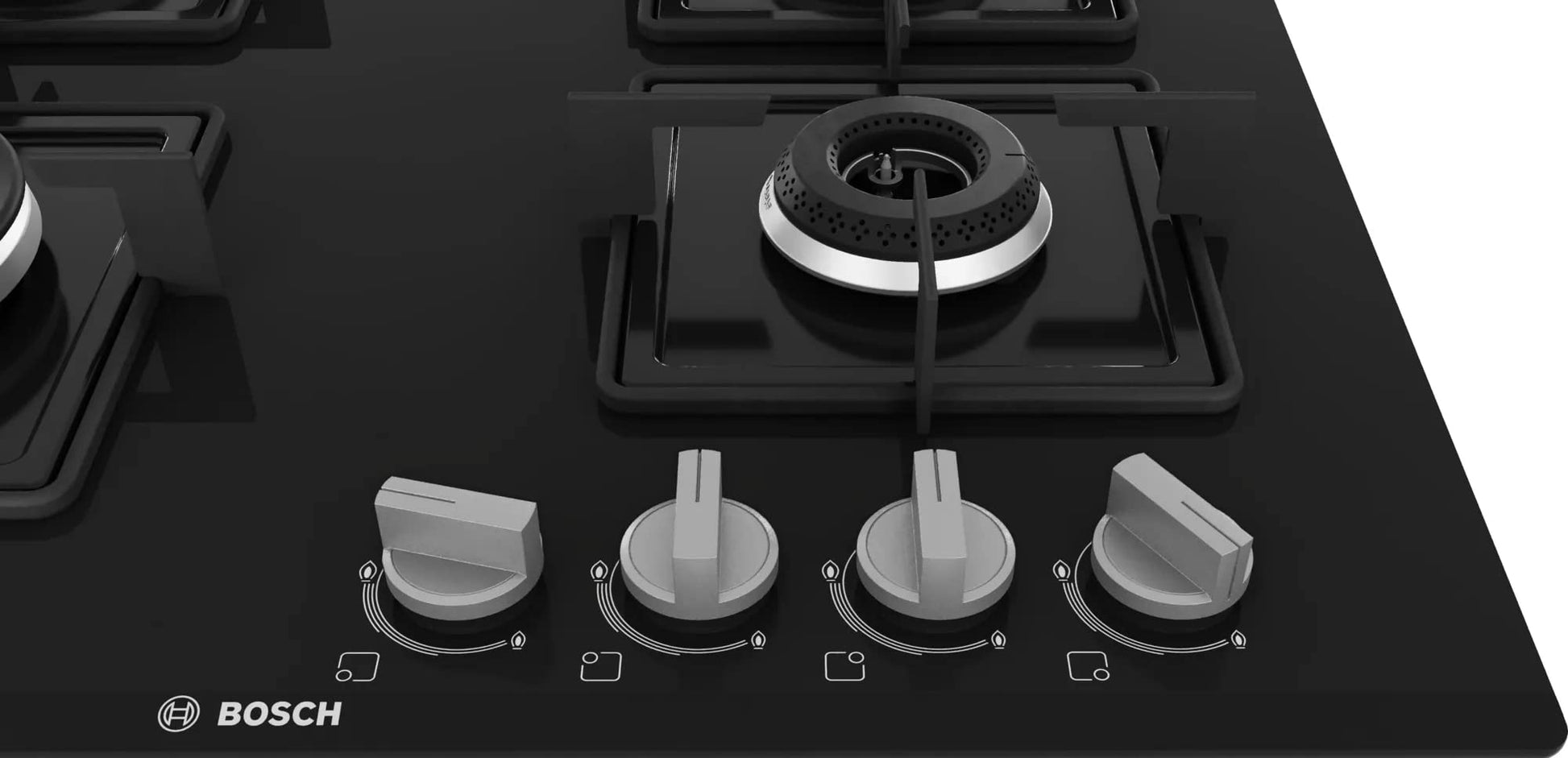 Bosch Built in Gas Hob Black Tempered glass Glass 4 Burner Auto Ignition 60 cm Italian Double Ring Burners (PNH6B6B12I) 