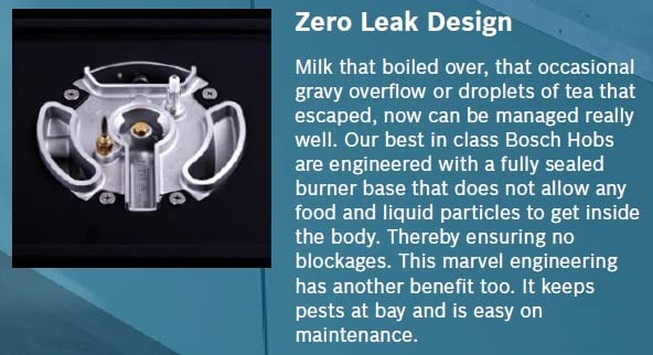Bosch Built in Gas Hob Black Tempered glass Glass 4 Burner Auto Ignition 60 cm True Brass 2D Ring Burners with Matt Black Heat Shields & Cast Iron pan supports (PNH6B6F20I) 