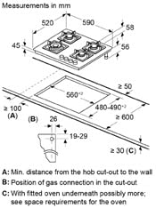 Bosch Built in Gas Hob Black Tempered glass Glass 4 Burner Auto Ignition 60 cm True Brass 2D Ring Burners with Matt Black Heat Shields & Cast Iron pan supports (PNH6B6F20I) 