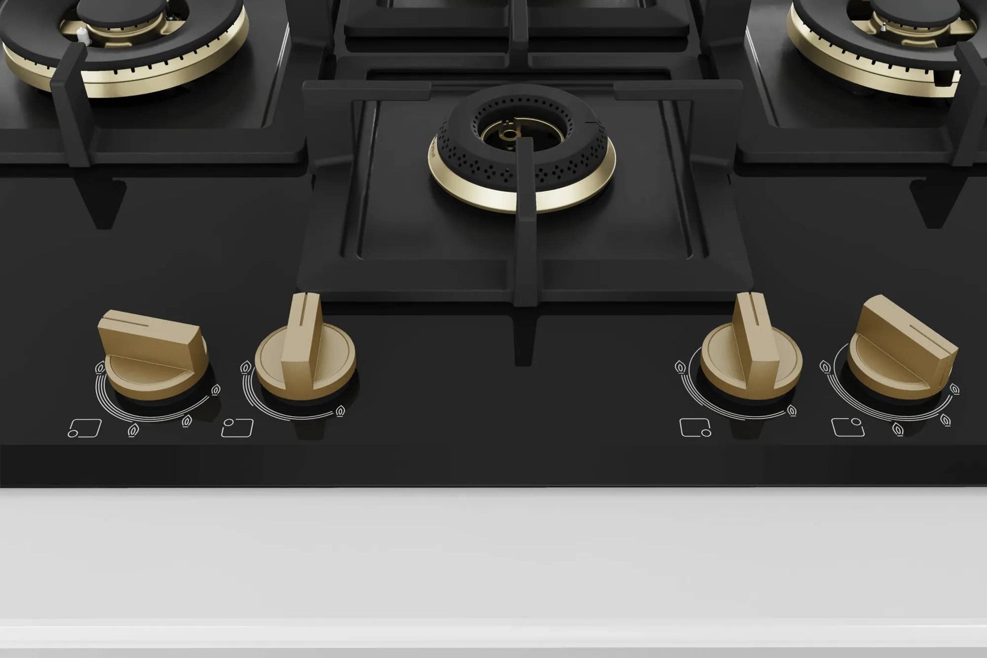 Bosch Built in Gas Hob Black Tempered glass Glass 4 Burner Auto Ignition 75 cm Full Brass 3D Ring Burners with Matt Black Heat Shields & Cast Iron pan supports (PNI7B6G20I) 