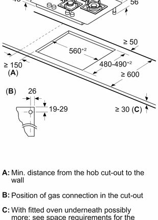 Bosch Built in Gas Hob Black Tempered glass Glass 4 Burner Auto Ignition 75 cm Italian Double Ring Burners (PNI7B6B10I) 