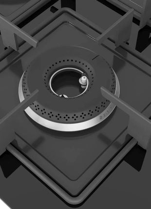 Bosch Built in Gas Hob Black Tempered glass Glass 4 Burner Auto Ignition 75 cm Italian Double Ring Burners (PNI7B6B10I) 