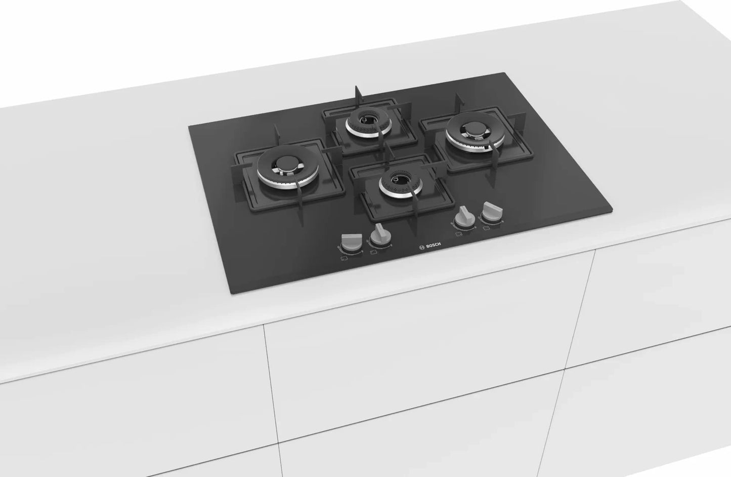 Bosch Built in Gas Hob Black Tempered glass Glass 4 Burner Auto Ignition 75 cm Italian Double Ring Burners (PNI7B6B10I) 