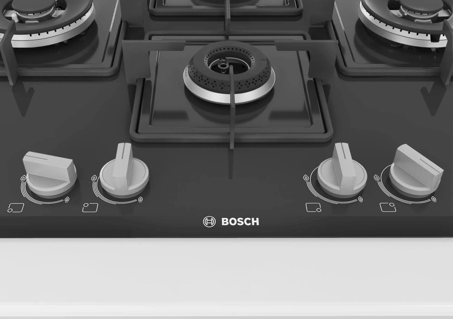 Bosch Built in Gas Hob Black Tempered glass Glass 4 Burner Auto Ignition 75 cm Italian Double Ring Burners (PNI7B6B10I) 