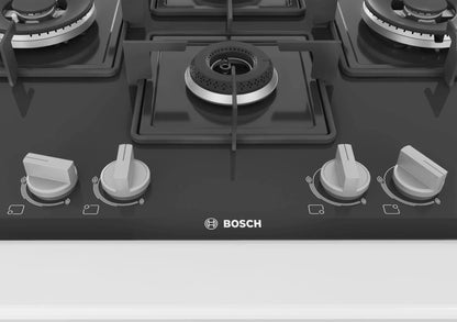 Bosch Built in Gas Hob Black Tempered glass Glass 4 Burner Auto Ignition 75 cm Italian Double Ring Burners (PNI7B6B10I) 