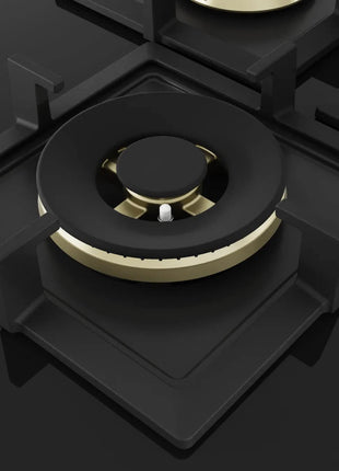 Bosch Built in Gas Hob Black Tempered glass Glass 4 Burner Auto Ignition 75 cm True Brass 2D Ring Burners with Matt Black Heat Shields & Cast Iron pan supports (PNI7B6F20I) 